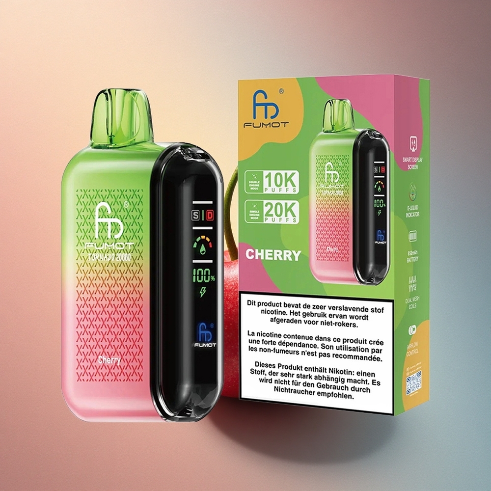 Fumot Tornado 20000 Puffs Kirsiku Kahekordse Võrgustikuga 850mAh Akuga 20ml Vedelikuga Nikotiiniga