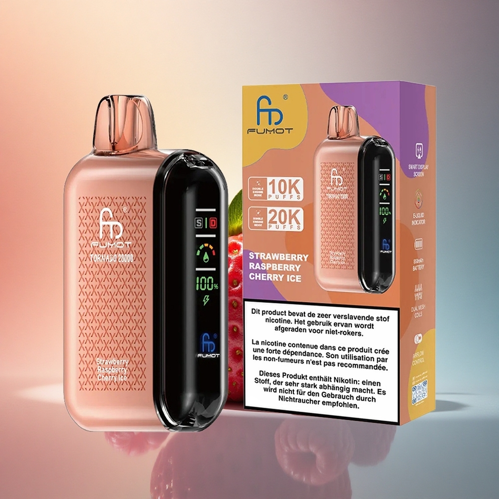 Fumot Tornado 20000 Puffs Maasikas Vaarikas Kirsijää Dual Mesh Coil 850mAh