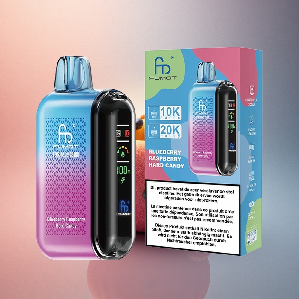 Fumot Tornado 20000 Puffs Mustika Vaarika Kõva Komm Dual Mesh Coil 850mAh