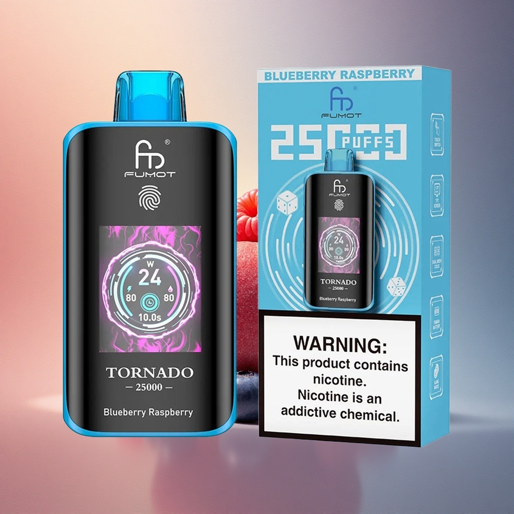 Fumot Tornado 25000 Puffs Mustika Vaarikas HD Ekraan 700mAh 20ml Nikotiin