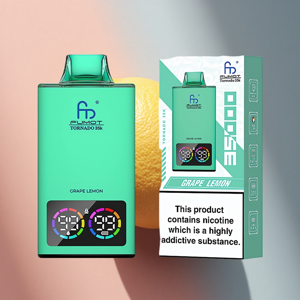 Fumot Tornado 35000 Puffs Viinamarja-sidruni topeltvõrk-mähis 15ml e-vedelik 700mAh aku