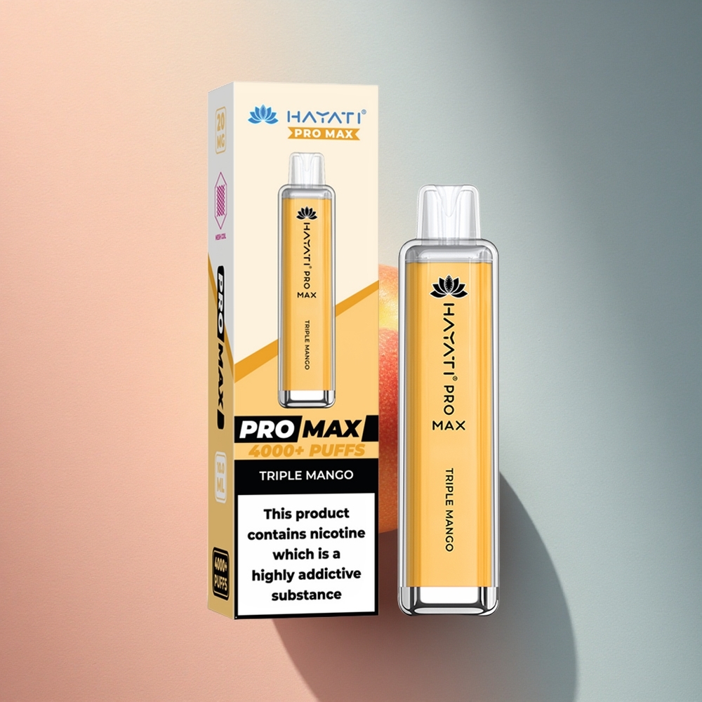Hayati Pro Max 4000 Puffs Kolme Mango Akuga 1400mAh Nikotiiniga 2% või 5%